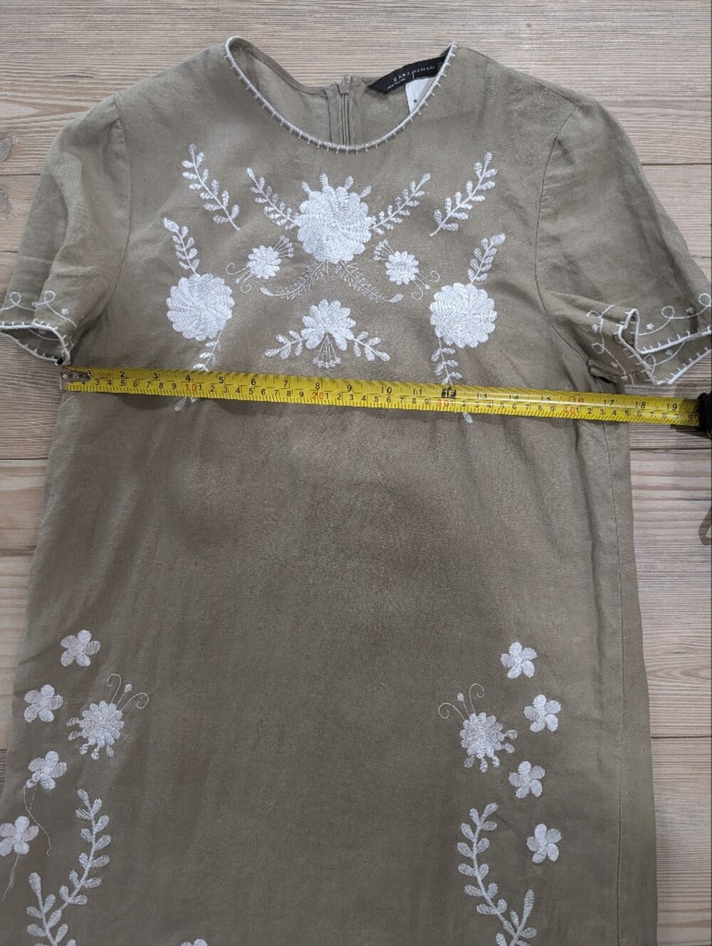 Zara Woman Small Olive Green Floral Embroidered Shift Dress Boho - Picture 6 of 8
